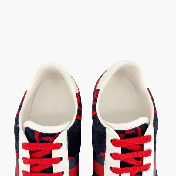 Gucci Ace Sneakers EU 38 US 8 Navy Blue & Red GG Monogram Corduroy Low Top Shoe - Picture 5 of 12